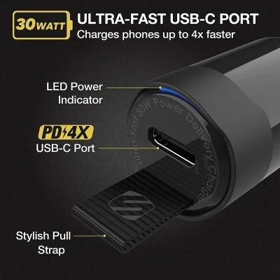 Scosche Usb Type-C Fast Car Charger, 30W,  - Black